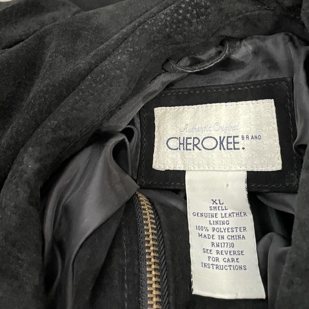Vintage Cherokee Suede Coat Size XL Dark Black Genuine Leather Jacket 90s Goth - Picture 7 of 14